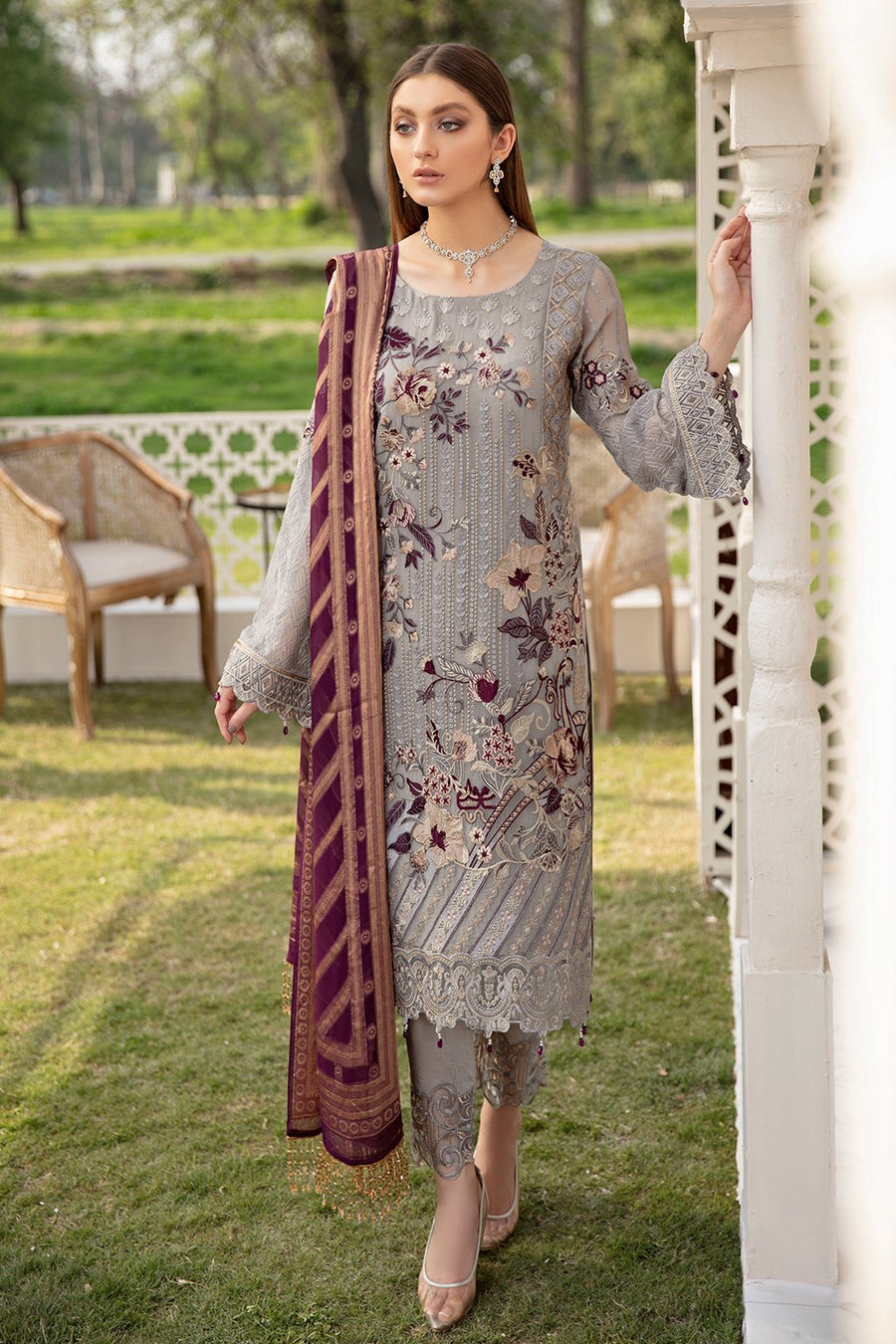 Ramsha Vol-20 Embroidered Luxury Chiffon Unstitched 3PCS Suit F-2006 - FaisalFabrics.pk