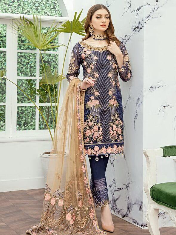 Ramsha Minhal Vol 2 Embroidered Organza Collection 2020 3Pc Suit M-201 - FaisalFabrics.pk