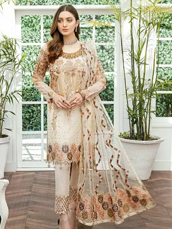 Ramsha Minhal Vol 2 Embroidered Organza Collection 2020 3Pc Suit M-202 - FaisalFabrics.pk