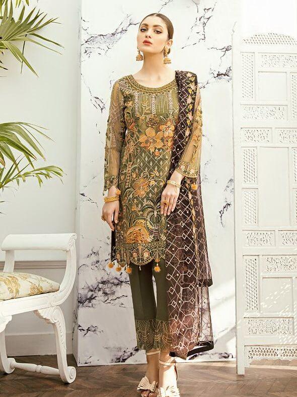 Ramsha Minhal Vol 2 Embroidered Organza Collection 2020 3Pc Suit M-203 - FaisalFabrics.pk
