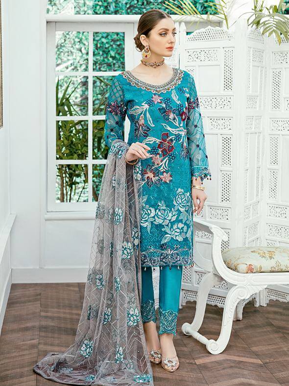 Ramsha Minhal Vol 2 Embroidered Organza Collection 2020 3Pc Suit M-207 - FaisalFabrics.pk