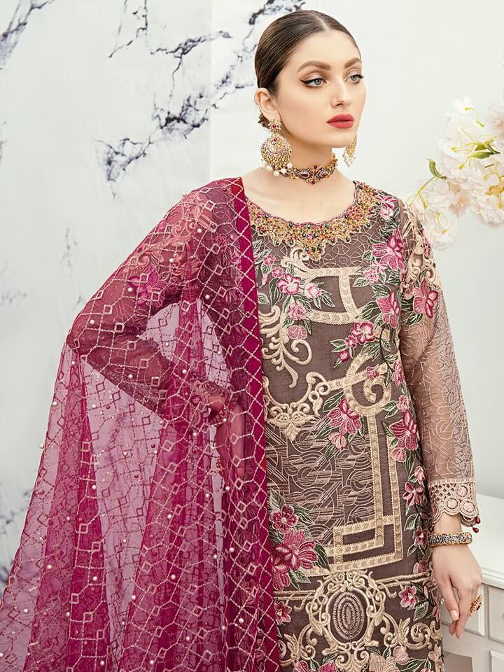 Ramsha Minhal Vol 2 Embroidered Organza Collection 2020 3Pc Suit M-208 - FaisalFabrics.pk
