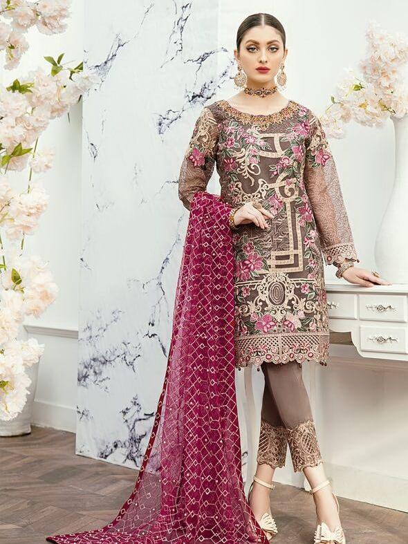 Ramsha Minhal Vol 2 Embroidered Organza Collection 2020 3Pc Suit M-208 - FaisalFabrics.pk