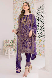 Ramsha Minhal Vol 3 Embroidered Chiffon Unstitched 3Pc Suit M-306 - FaisalFabrics.pk