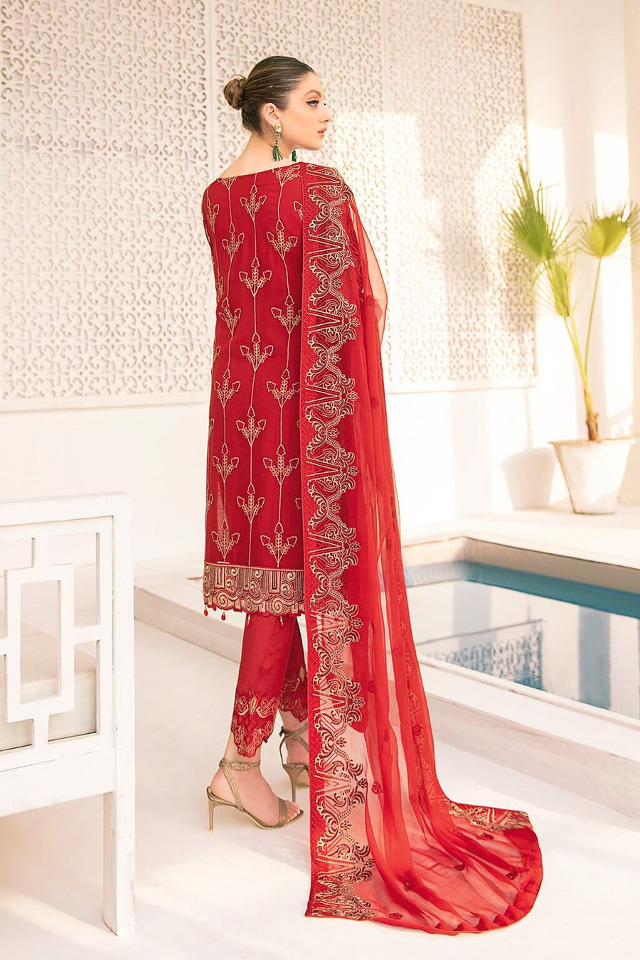 Ramsha Minhal Vol 3 Embroidered Chiffon Unstitched 3Pc Suit M-308 - FaisalFabrics.pk