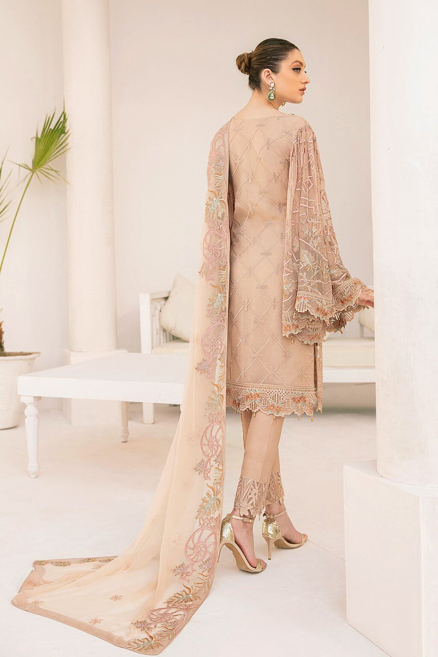 Ramsha Minhal Vol 3 Embroidered Chiffon Unstitched 3Pc Suit M-310 - FaisalFabrics.pk