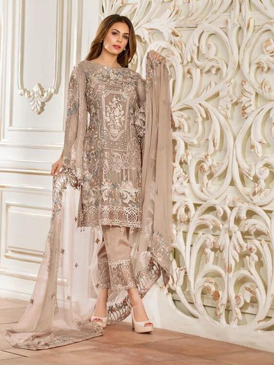 Ramsha Rangoon Luxury Chiffon Vol-4 Embroidered 3Pc Suit D-402 - FaisalFabrics.pk