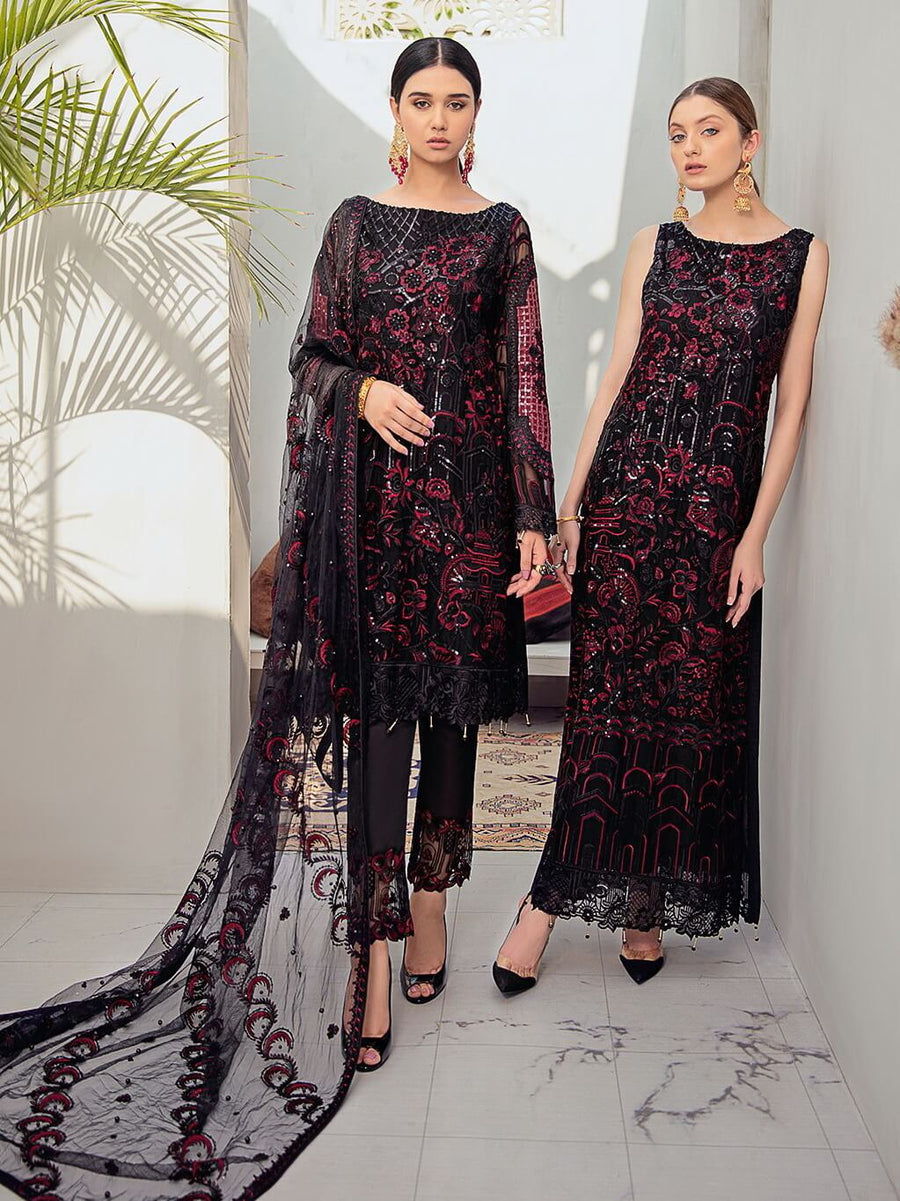 Ramsha Rangoon Luxury Chiffon Vol-6 Embroidered 3Pc Suit D-601 - FaisalFabrics.pk