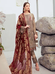 Ramsha Rangoon Luxury Chiffon Vol-6 Embroidered 3Pc Suit D-603 - FaisalFabrics.pk