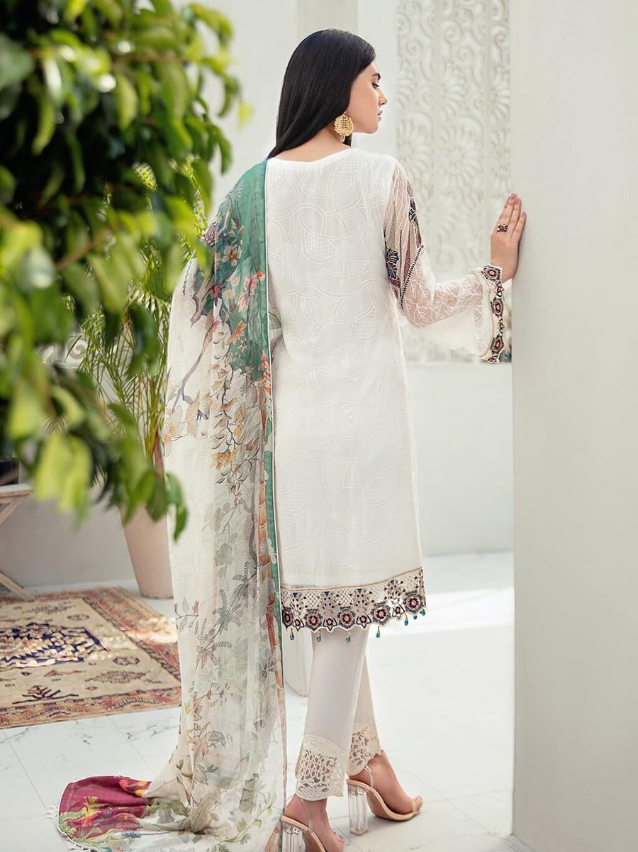 Ramsha Rangoon Luxury Chiffon Vol-6 Embroidered 3Pc Suit D-605 - FaisalFabrics.pk