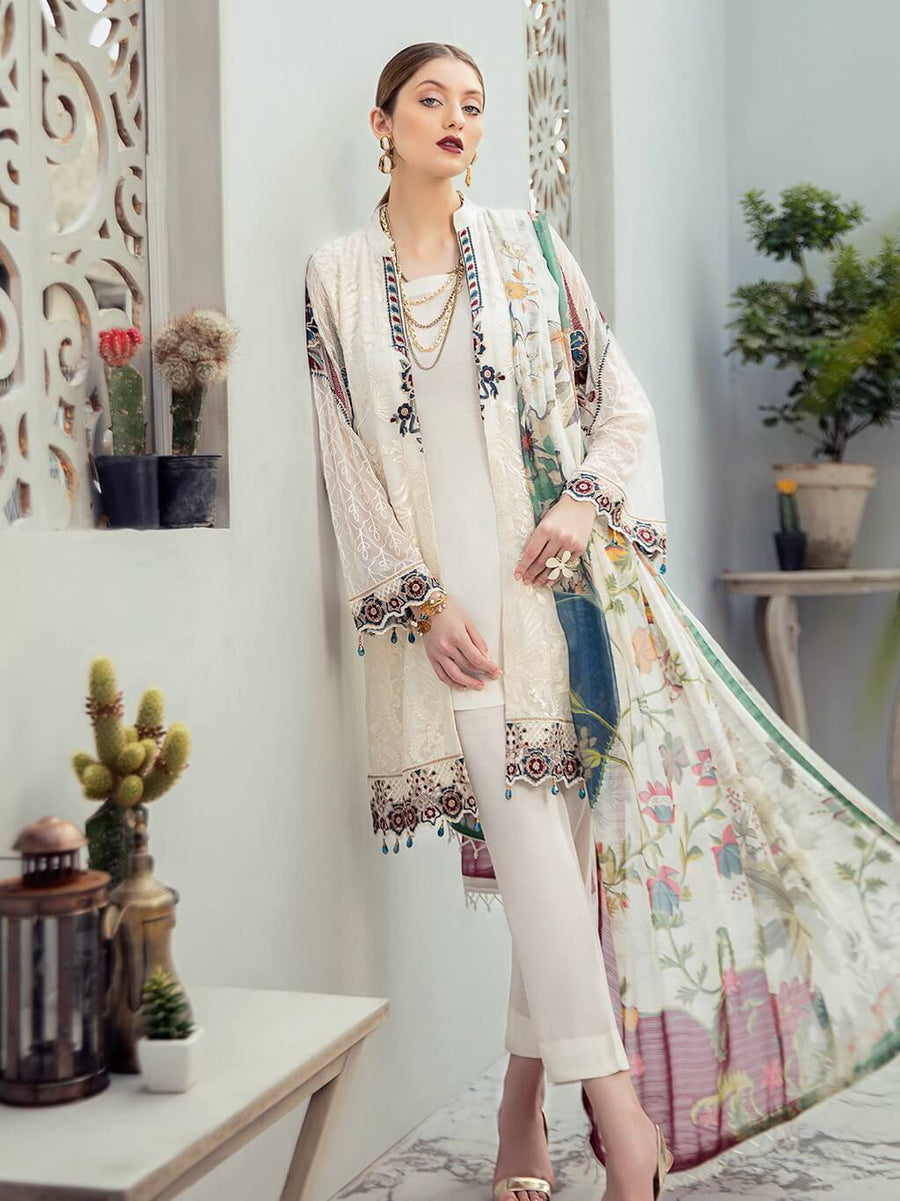 Ramsha Rangoon Luxury Chiffon Vol-6 Embroidered 3Pc Suit D-605 - FaisalFabrics.pk