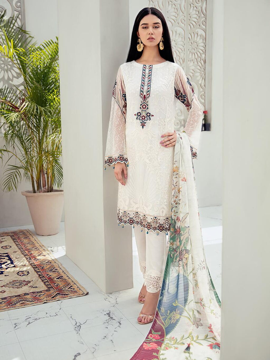 Ramsha Rangoon Luxury Chiffon Vol-6 Embroidered 3Pc Suit D-605 - FaisalFabrics.pk