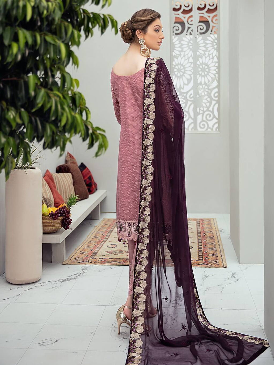 Ramsha Rangoon Luxury Chiffon Vol-6 Embroidered 3Pc Suit D-607 - FaisalFabrics.pk