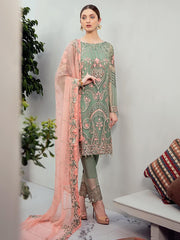 Ramsha Rangoon Luxury Chiffon Vol-6 Embroidered 3Pc Suit D-608 - FaisalFabrics.pk