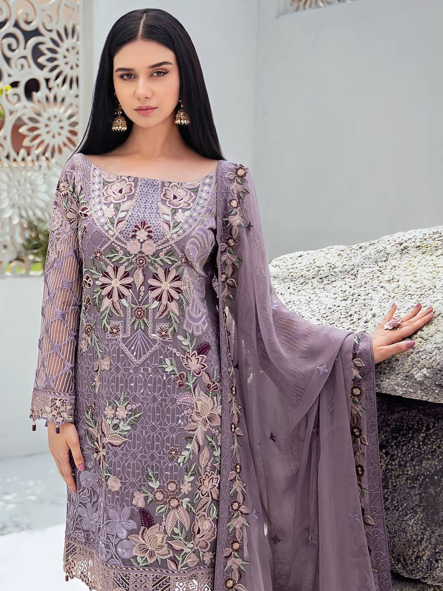 Ramsha Rangoon Luxury Chiffon Vol-6 Embroidered 3Pc Suit D-609 - FaisalFabrics.pk