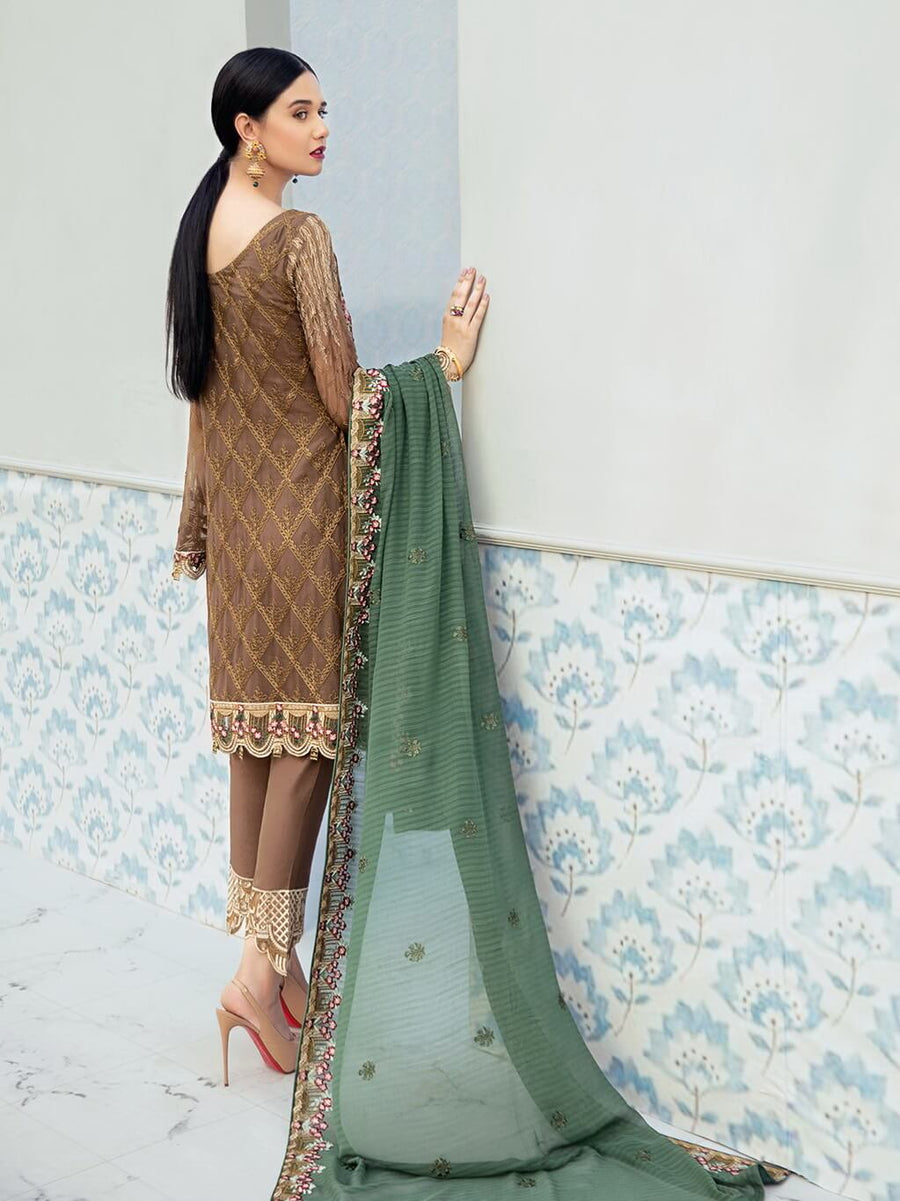 Ramsha Rangoon Luxury Chiffon Vol-6 Embroidered 3Pc Suit D-610 - FaisalFabrics.pk