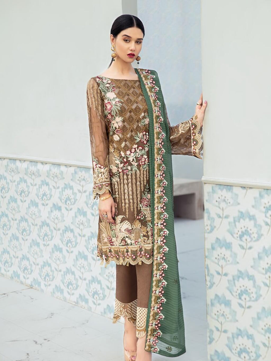 Ramsha Rangoon Luxury Chiffon Vol-6 Embroidered 3Pc Suit D-610 - FaisalFabrics.pk