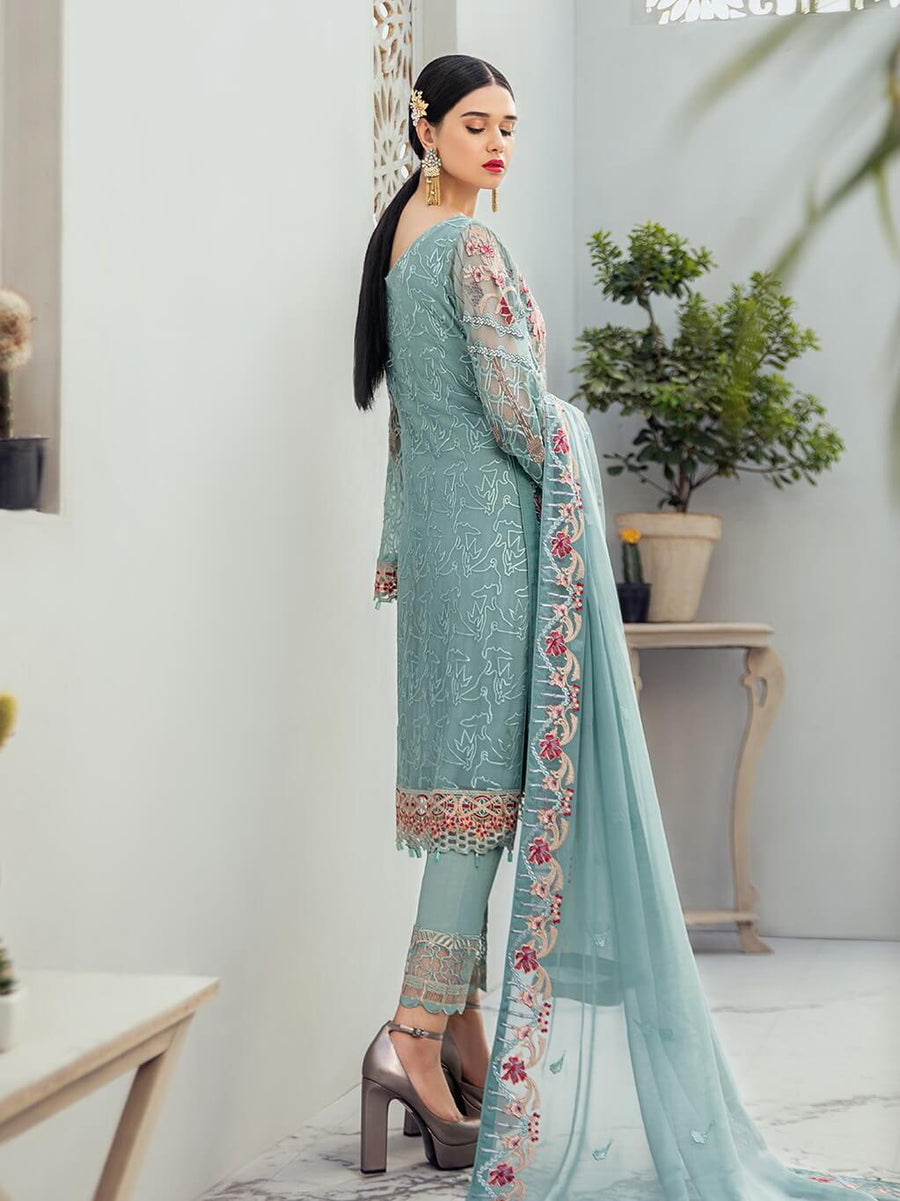 Ramsha Rangoon Luxury Chiffon Vol-6 Embroidered 3Pc Suit D-611 - FaisalFabrics.pk