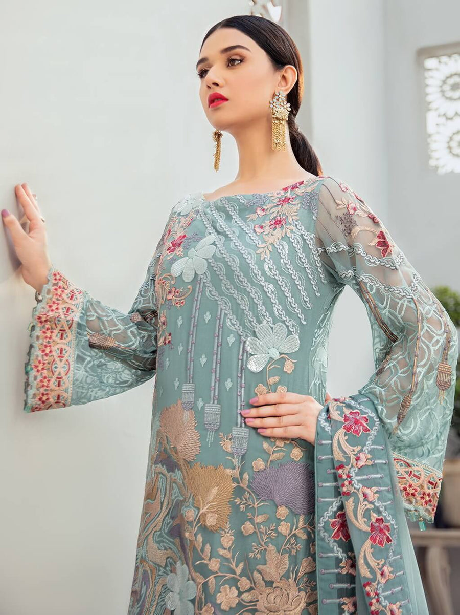 Ramsha Rangoon Luxury Chiffon Vol-6 Embroidered 3Pc Suit D-611 - FaisalFabrics.pk