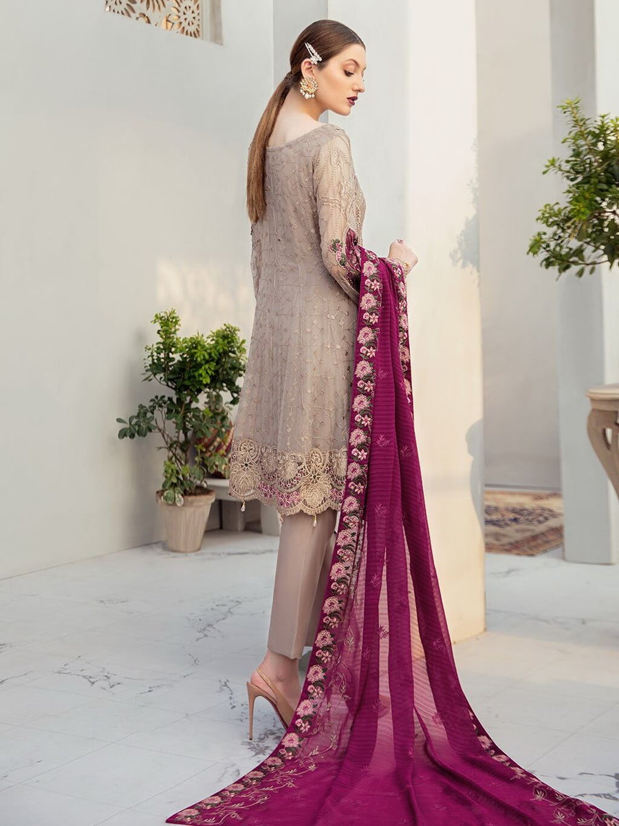 Ramsha Rangoon Luxury Chiffon Vol-6 Embroidered 3Pc Suit D-612 - FaisalFabrics.pk