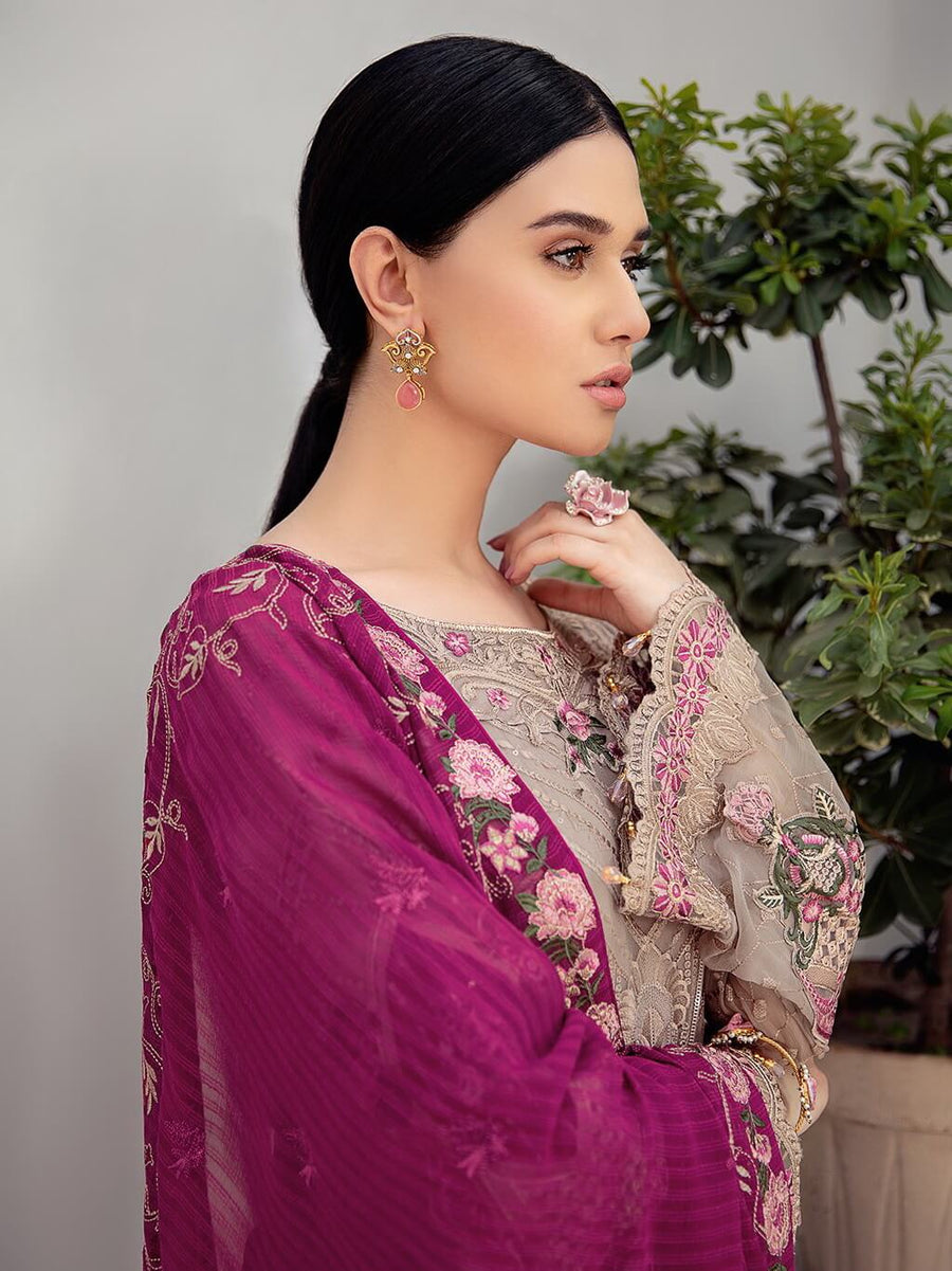 Ramsha Rangoon Luxury Chiffon Vol-6 Embroidered 3Pc Suit D-612 - FaisalFabrics.pk