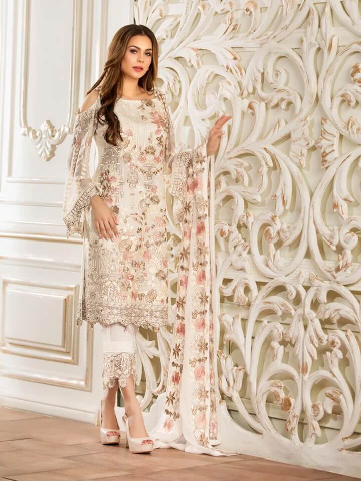 Ramsha Rangoon Luxury Chiffon Vol-4 Embroidered 3Pc Suit D-404 - FaisalFabrics.pk