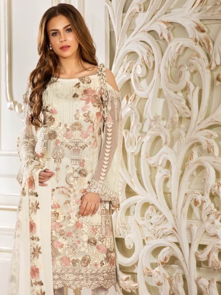 Ramsha Rangoon Luxury Chiffon Vol-4 Embroidered 3Pc Suit D-404 - FaisalFabrics.pk
