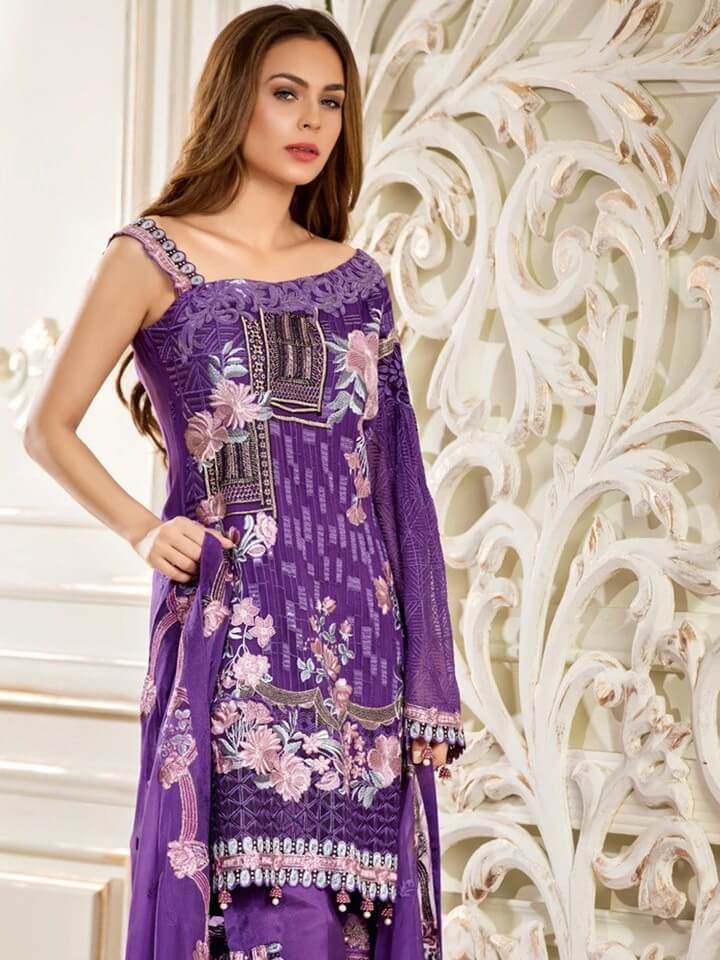 Ramsha Rangoon Luxury Chiffon Vol-4 Embroidered 3Pc Suit D-405 - FaisalFabrics.pk