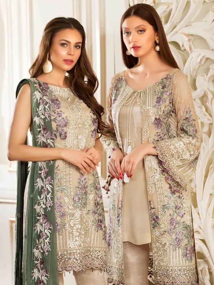 Ramsha Rangoon Luxury Chiffon Vol-4 Embroidered 3Pc Suit D-406 - FaisalFabrics.pk