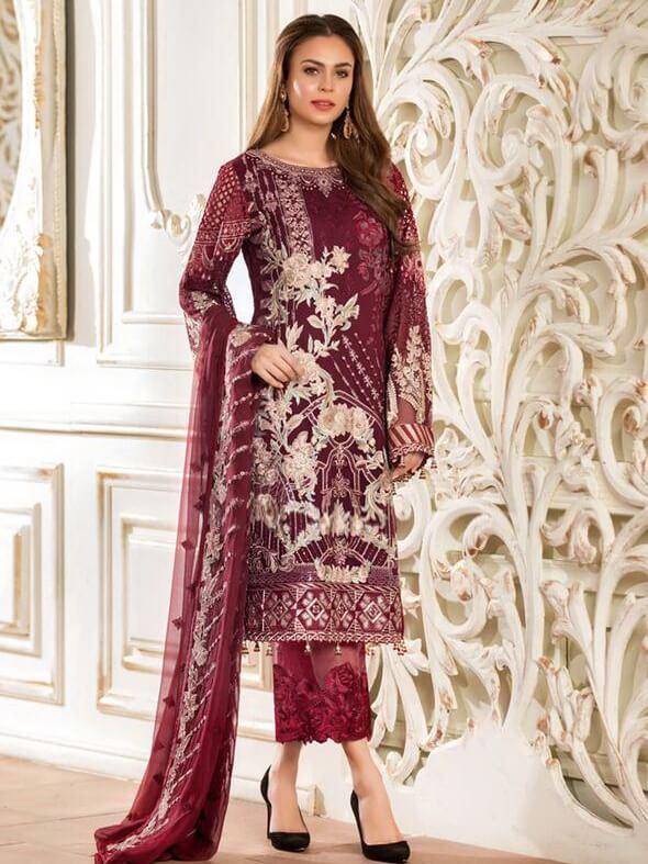 Ramsha Rangoon Luxury Chiffon Vol-4 Embroidered 3Pc Suit D-407 - FaisalFabrics.pk
