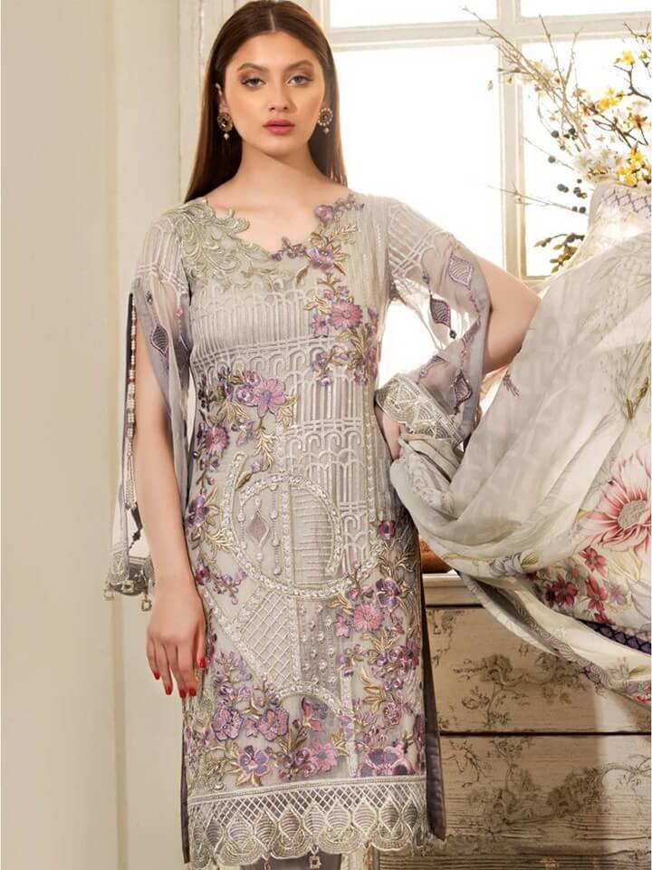 Ramsha Rangoon Luxury Chiffon Vol-4 Embroidered 3Pc Suit D-408 - FaisalFabrics.pk