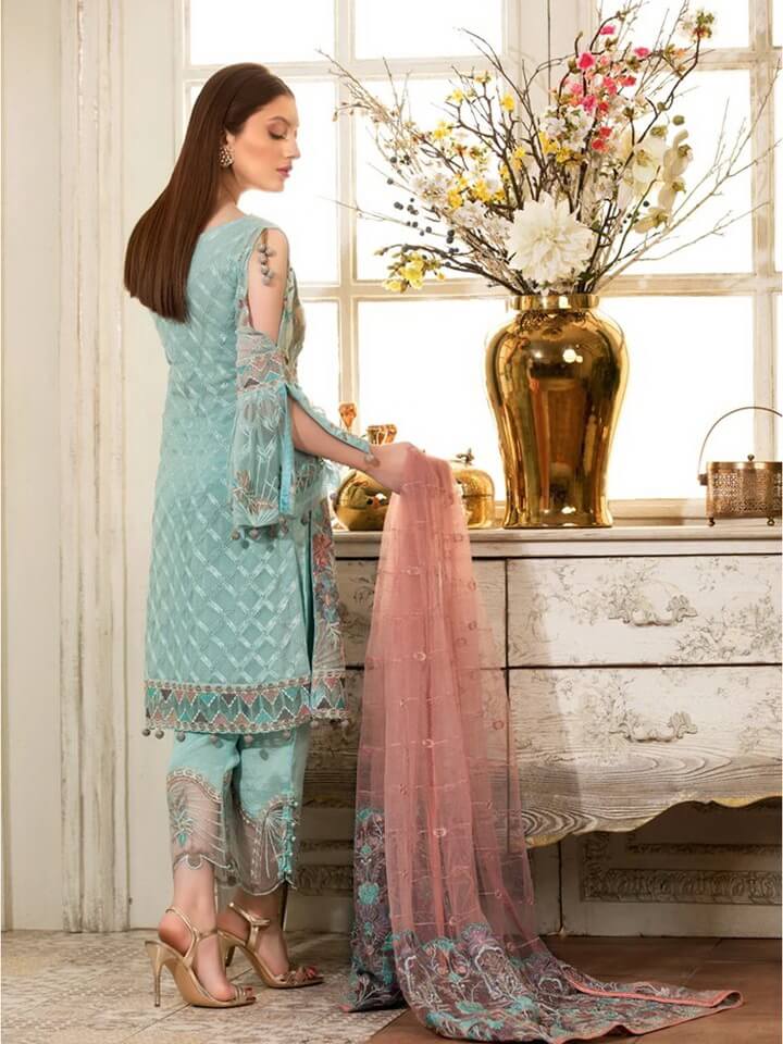 Ramsha Rangoon Luxury Chiffon Vol-4 Embroidered 3Pc Suit D-409 - FaisalFabrics.pk