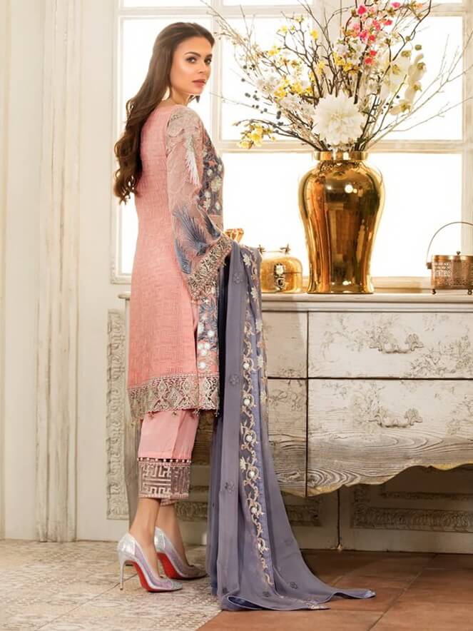 Ramsha Rangoon Luxury Chiffon Vol-4 Embroidered 3Pc Suit D-410 - FaisalFabrics.pk