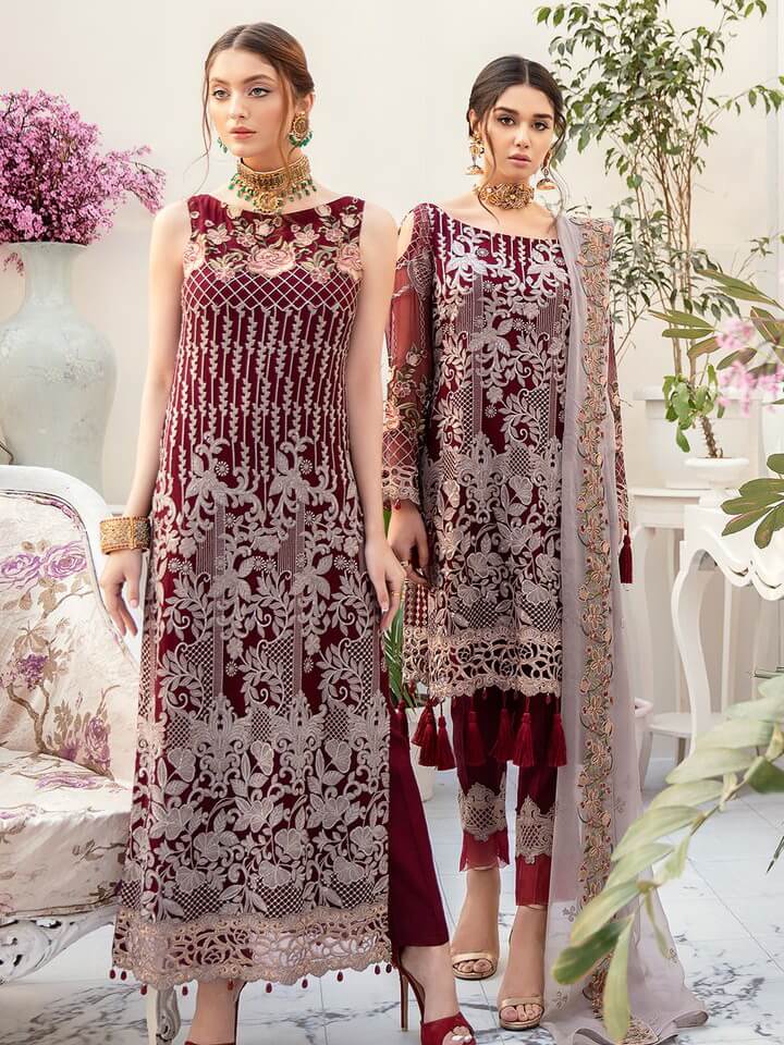 Ramsha Rangoon Luxury Chiffon Vol-5 Embroidered 3Pc Suit D-501 - FaisalFabrics.pk