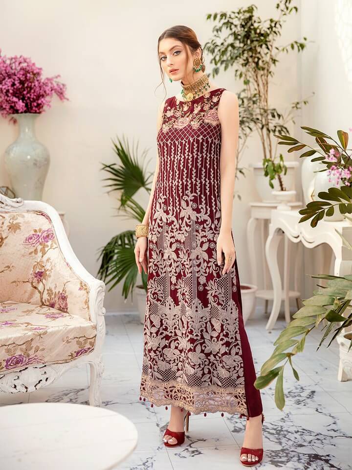 Ramsha Rangoon Luxury Chiffon Vol-5 Embroidered 3Pc Suit D-501 - FaisalFabrics.pk