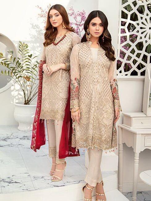 Ramsha Rangoon Luxury Chiffon Vol-5 Embroidered 3Pc Suit D-502 - FaisalFabrics.pk