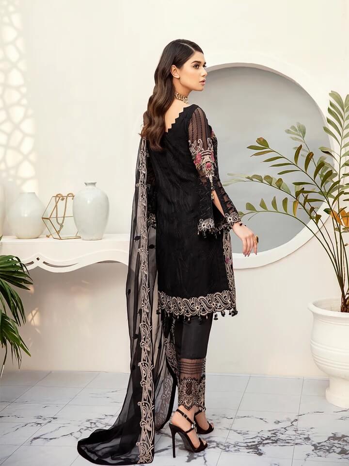 Ramsha Rangoon Luxury Chiffon Vol-5 Embroidered 3Pc Suit D-503 - FaisalFabrics.pk