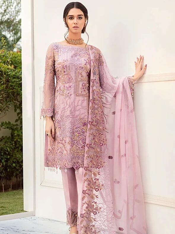 Ramsha Rangoon Luxury Chiffon Vol-5 Embroidered 3Pc Suit D-504 - FaisalFabrics.pk