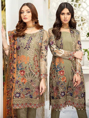 Ramsha Rangoon Luxury Chiffon Vol-5 Embroidered 3Pc Suit D-505 - FaisalFabrics.pk