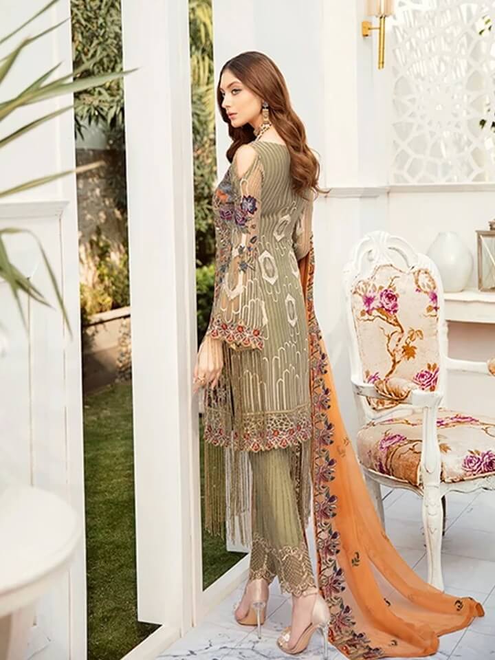 Ramsha Rangoon Luxury Chiffon Vol-5 Embroidered 3Pc Suit D-505 - FaisalFabrics.pk