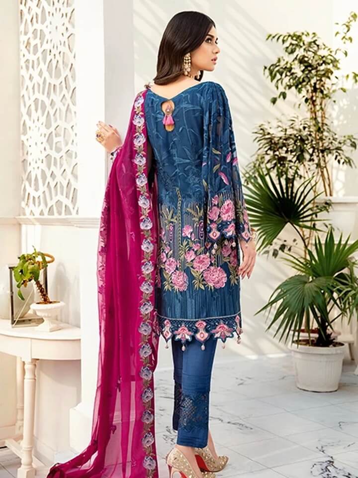 Ramsha Rangoon Luxury Chiffon Vol-5 Embroidered 3Pc Suit D-506 - FaisalFabrics.pk