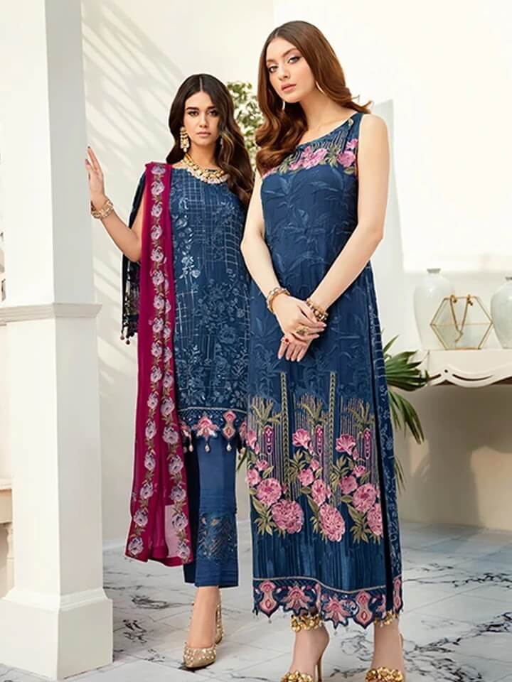 Ramsha Rangoon Luxury Chiffon Vol-5 Embroidered 3Pc Suit D-506 - FaisalFabrics.pk
