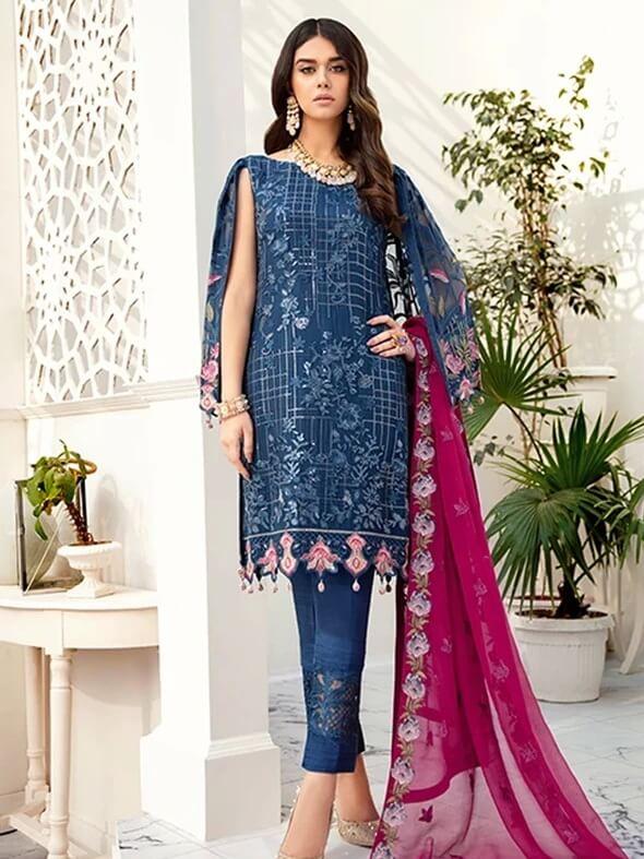 Ramsha Rangoon Luxury Chiffon Vol-5 Embroidered 3Pc Suit D-506 - FaisalFabrics.pk
