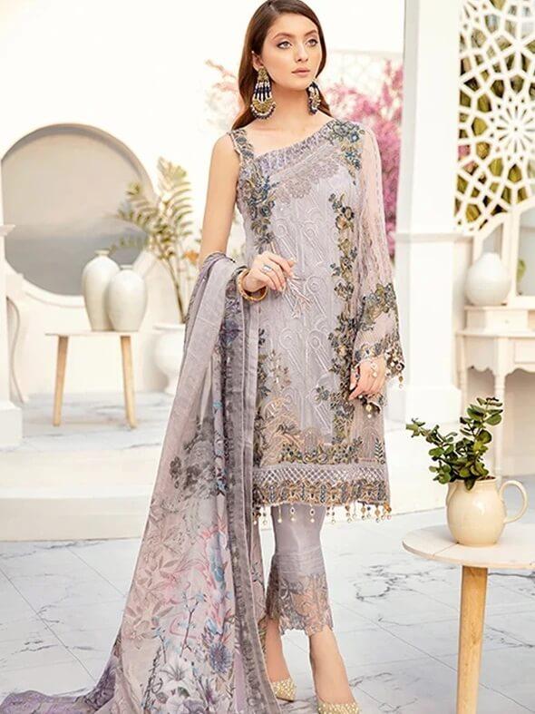 Ramsha Rangoon Luxury Chiffon Vol-5 Embroidered 3Pc Suit D-508 - FaisalFabrics.pk