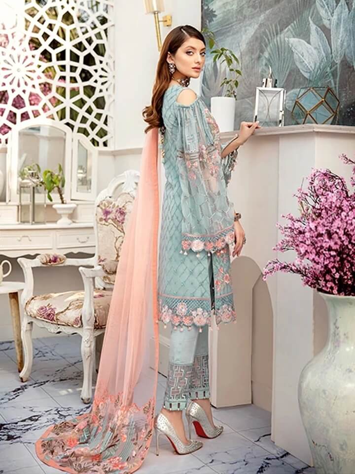 Ramsha Rangoon Luxury Chiffon Vol-5 Embroidered 3Pc Suit D-510 - FaisalFabrics.pk
