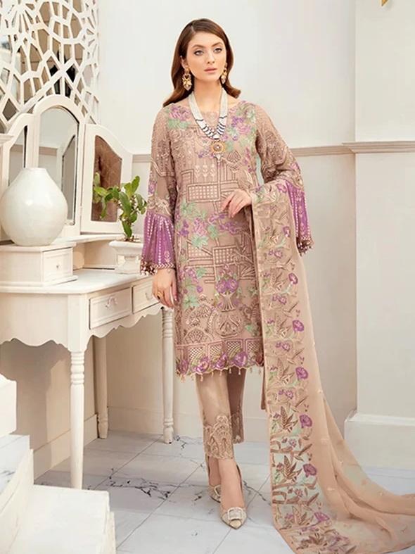 Ramsha Rangoon Luxury Chiffon Vol-5 Embroidered 3Pc Suit D-512 - FaisalFabrics.pk