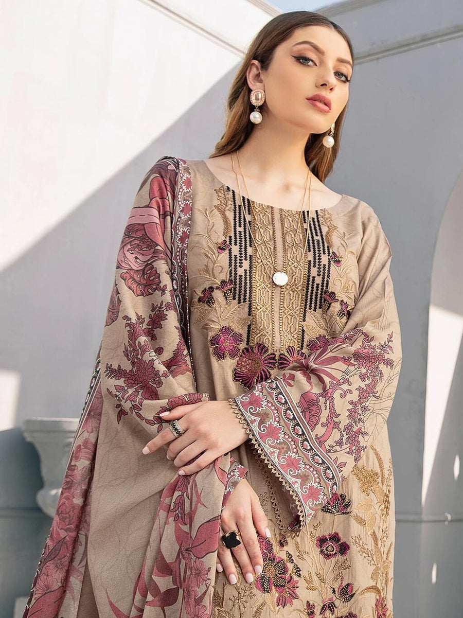 Ramsha Riwayat Luxury Linen Embroidered Unstitched 3Pc Suit R-105 - FaisalFabrics.pk