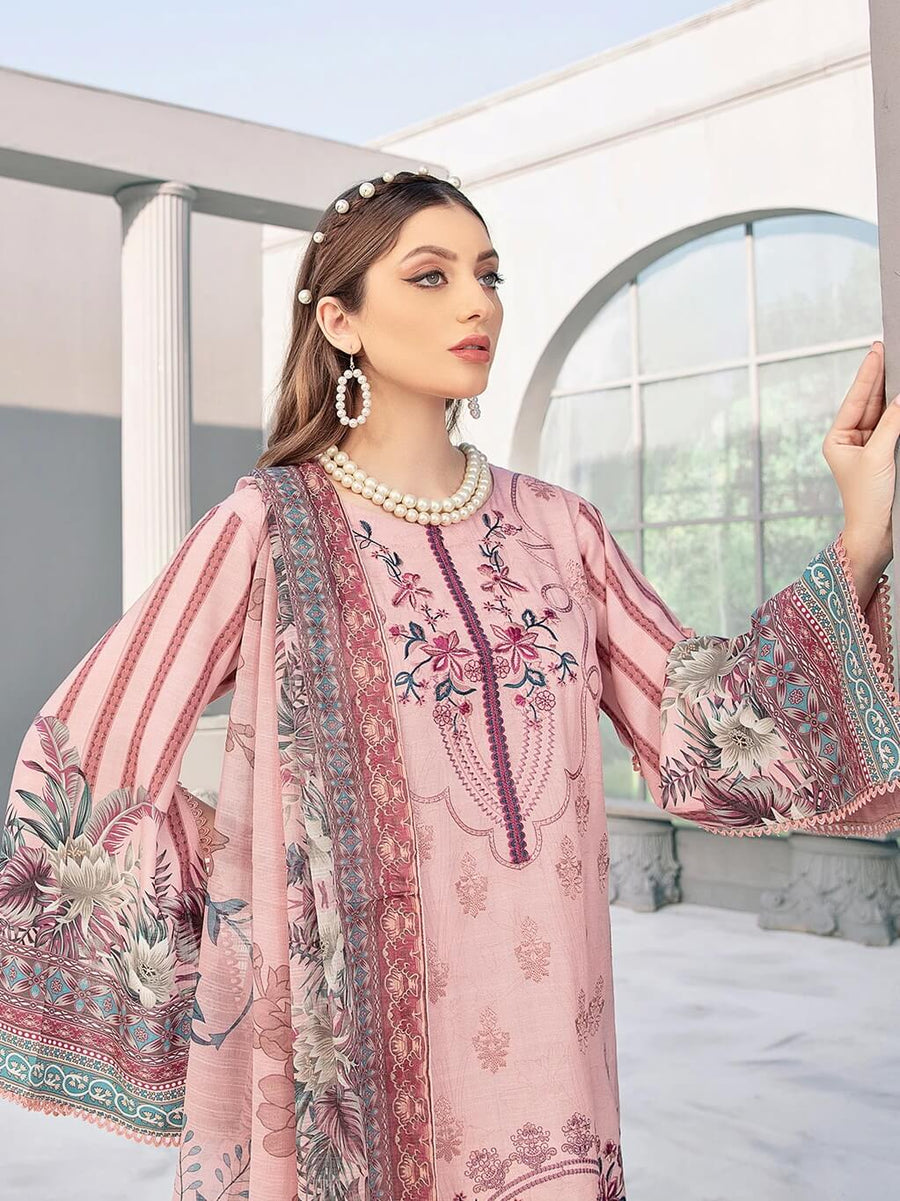 Ramsha Riwayat Luxury Linen Embroidered Unstitched 3Pc Suit R-107 - FaisalFabrics.pk