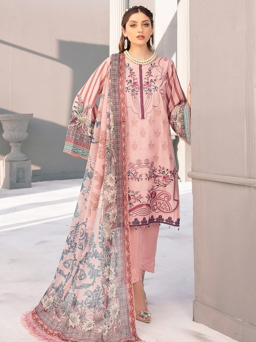 Ramsha Riwayat Luxury Linen Embroidered Unstitched 3Pc Suit R-107 - FaisalFabrics.pk