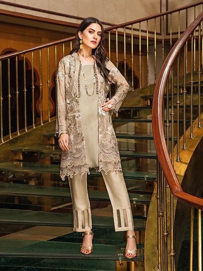 Ramsha Luxury Chiffon Vol-18 Embroidered 3Pc Suit F-1801 - FaisalFabrics.pk